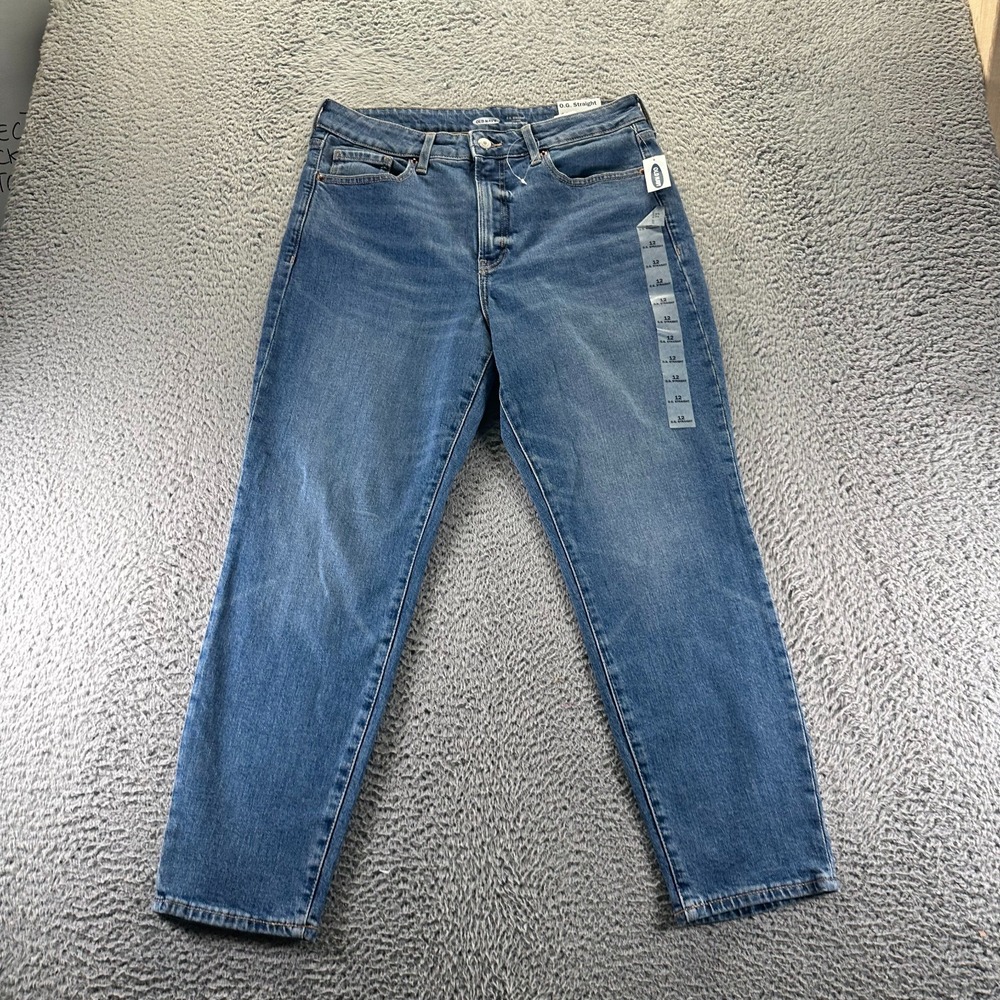 Old‎ Navy O.G. Jeans Womens 12 Blue Cotton Denim Straight Stretch Faded Workwear